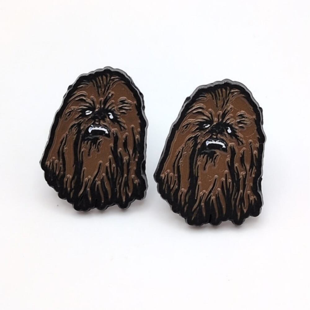 Star Wars Lucasfilm Ltd Signed Metal Brown Enamel Chewbacca Stud Earrings